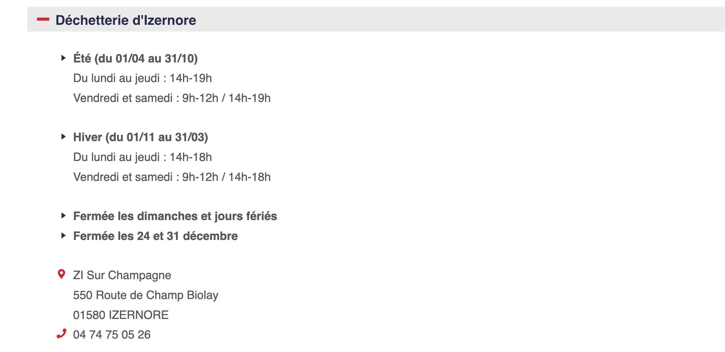 Horaires déchetterie Izernore