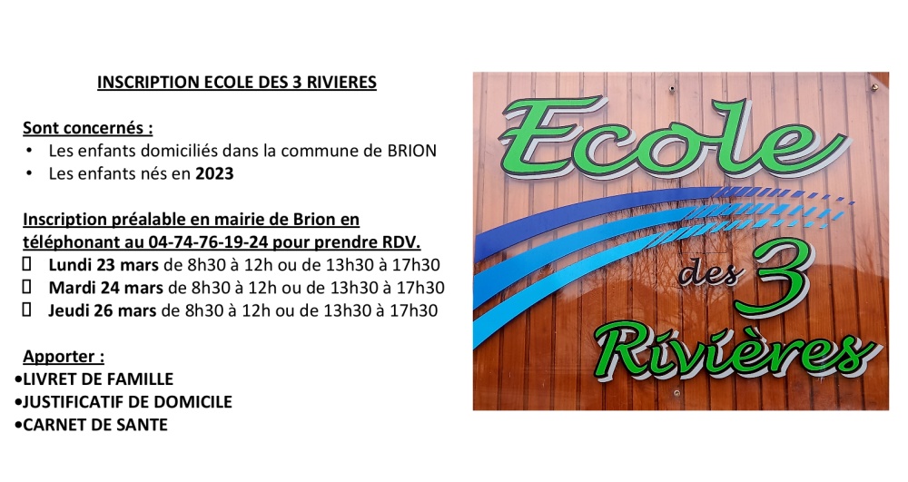 Inscription Ecole des 3 rivières