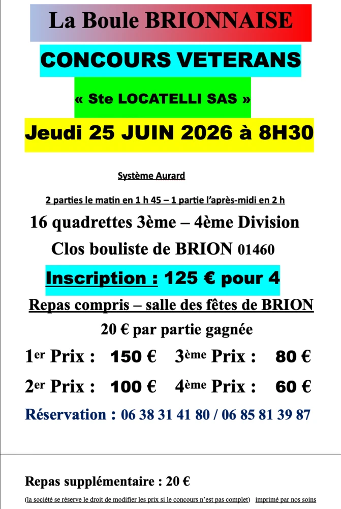 La boule brionnaise : tournoi vétérans jeudi 25 juin