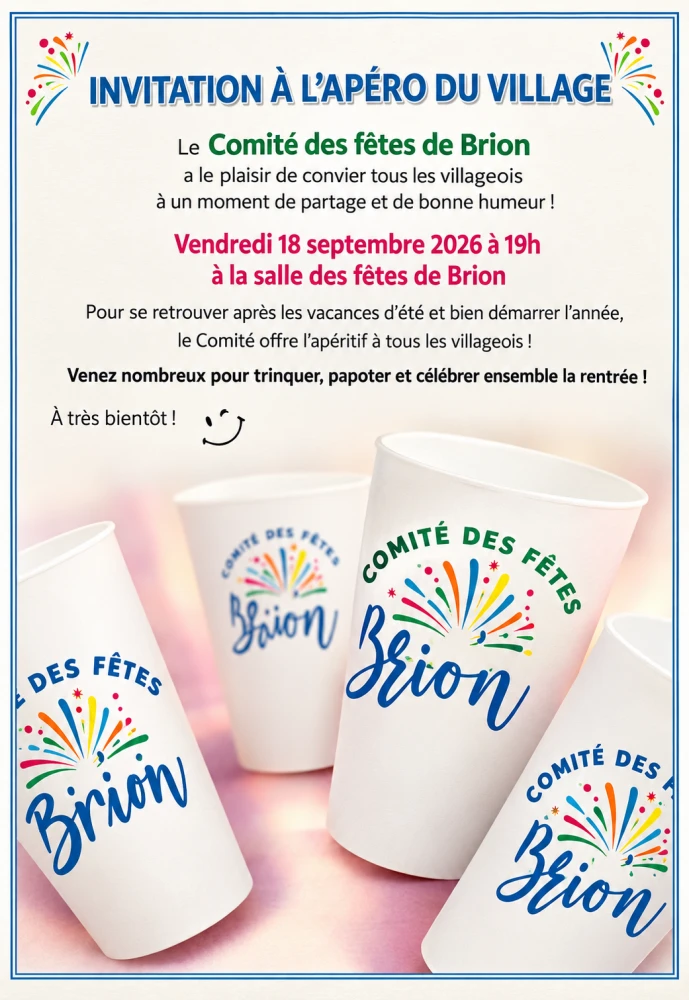 Invitation à l&rsquo;apéro du village vendredi 18 septembre à 19H