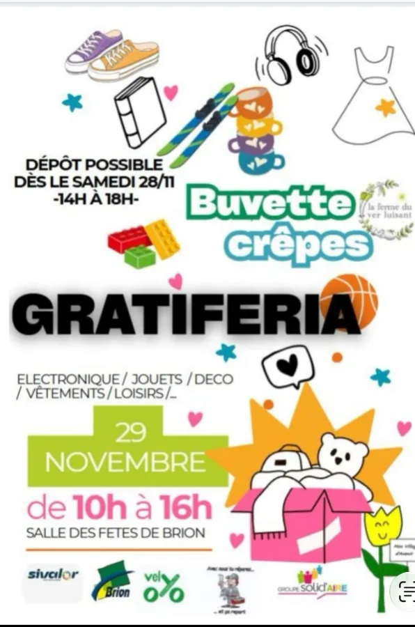Gratiféria le 29 Novembre – Salle des fêtes de Brion